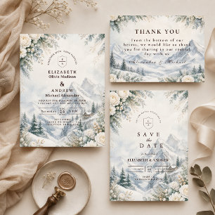 Invitation Mariage de montagne romantique en hiver