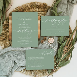 Sage Green Summer Rustic Elegant Foto Wedding Einladung