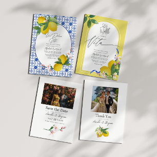 Invitation La Dolce Vita Italien Citron Carreaux Mariage QR C