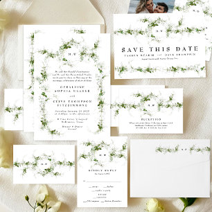 Invitation Élégant Mariage de monogramme de couronne Eucalypt