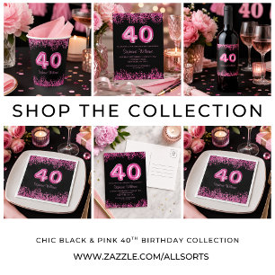 Dessous De Verre Carré 40e anniversaire Black Pink Balloons Parties scint