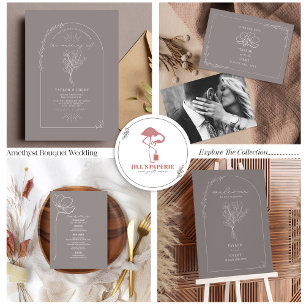 Vintager floraler Amethyst-Hochzeitsstichtcode All In One Einladung