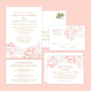 Elegante Blumen Peony Wedding Coral und Gold Save The Date
