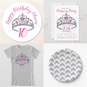 Invitation Joyeux anniversaire Pink Princess Party Tiara Crow