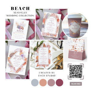 Invitation Tout En Un Beach Seashells Aquarelle Côte Chic Mariage