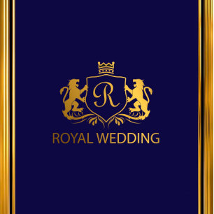 Royal Crown Blue Gold Schnörkel Wedding Einladung