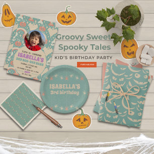 Sticker Carré Joyeux contes Éffrayants Halloween thème Anniversa