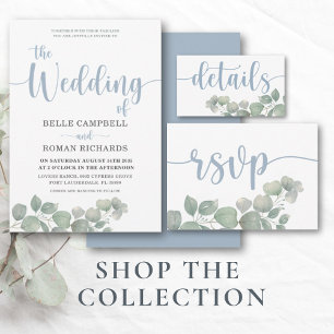 Rustic Dusty Blue UAWG Wedding Postcard Einladungspostkarte