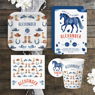 Serviette En Papier Couleur bleu bleu rouge Rodéo Cheval Cowboy Aquare