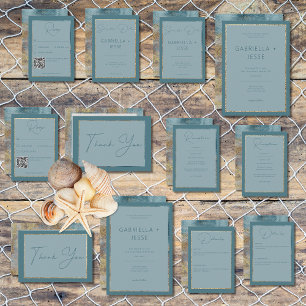 Modern Beach Abstrakt Aquamarin & Gold Hochzeit Da Dankeskarte