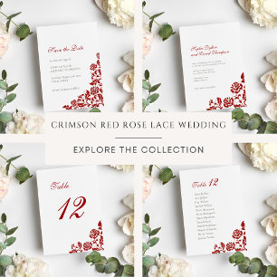 Classic Crimson Rote Rose Lace Wedding Programm