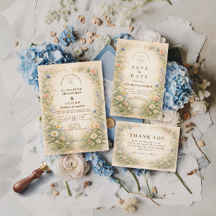 Cartons Réponse Mariage Campagnard Bleu Rosé