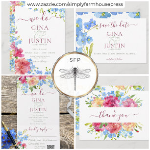 Nelken & Vergiss mich Nots Hochzeit Dankeskarte