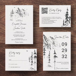 Bergwald von Hand gezeichnet, schlicht und elegant Save The Date