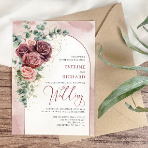 Modern blütenbordeauxfarbene Golddetails Begleitkarte