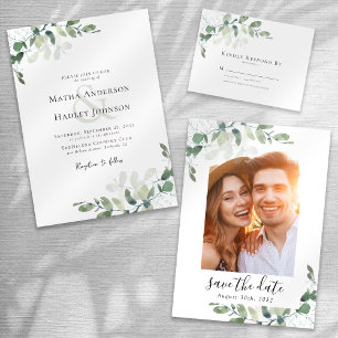 Save The Date Elégant Mariage de PHOTO Eucalyptus aquarelle