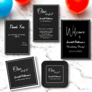 Carte De Remerciements Mini Chic noir et blanc Delice 1er anniversaire