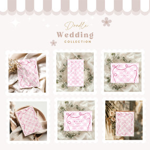 Pink Mediteranean Bow Gingham Lemons Wedding Save The Date