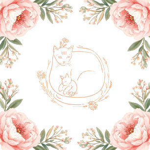 Personalisierte Mama-Katze und Kätzchen-Blumen zum Runder Aufkleber