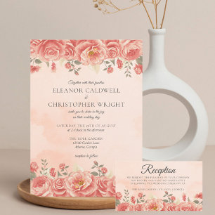 Invitation Vintage Coral Roses Aquarelle Pêche Boho Mariage