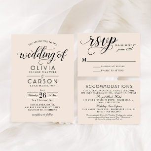 Moderne Cream- und Black Script-Hochzeit RSVP Karte