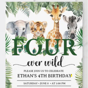 Invitation Quatre animaux de la jungle de safari sauvage pour
