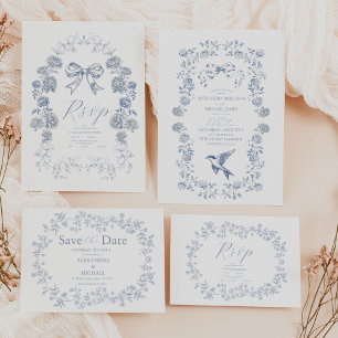 Elegante Hochzeit von Vintag Blue Floral Save The Date