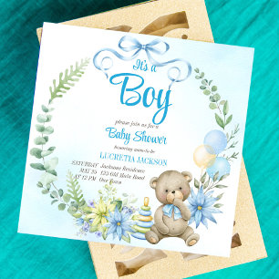 Invitation C'est un garçon en peluche baby shower de nuages a