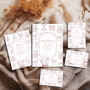 Pink Toile De Jouy Baby Dusche Einladung