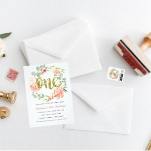 4. Geburtstag Rosa Gold Blumenkraut Einladung