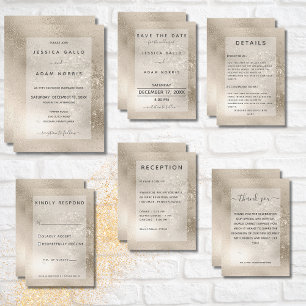 Invitation Champagne Gold Parties scintillant Mariage moderne
