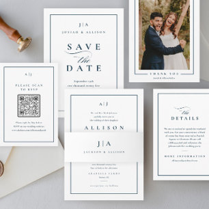 Elegant Navy Blue Wedding Einladung