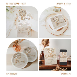 Teddy Bear Ballon Bearly Wait neutrale Baby Dusche All In One Einladung