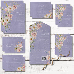Pastel Floral Modern Lavendel Lila QR Code All In One Einladung