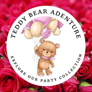 Teddy Bear Ballon Pink Baby Dusche Save the Date Magnetkarte