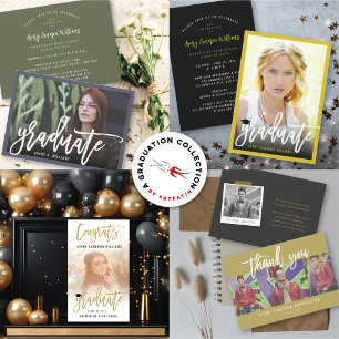 Invitation Brosse de calligraphie Script Photo Graduation Par