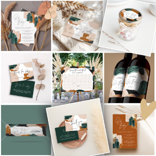 Grüne Terrakotta abstrakte Aquarellnymbole Babydus Einladung