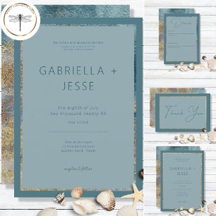 Invitation Plage moderne Abstrait Turquoise & Mariage or