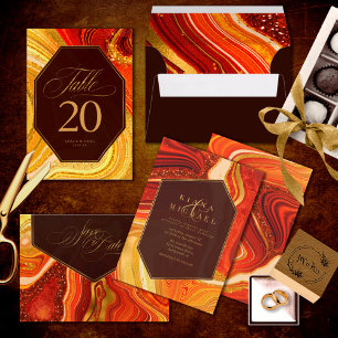 Carte Fête des mariées Agate Abstraite Hot Orange ID827