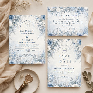 Invitation Mariage d'hiver bleu élégant