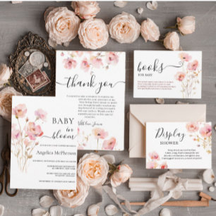 BABY IN BLOOM PINK BLUSH WATERCOLOR MEADOSE BLUME EINLADUNG