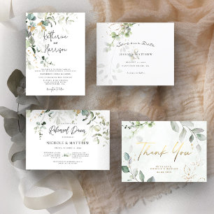 Eukalyptus Greenery Gold Wedding Einladung