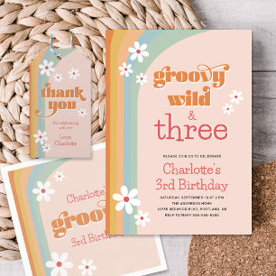 Groovy Wild White Daisies Girl's 3. Geburtstag Einladung