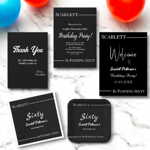 Eleganter Chic Black and White Simple 60. Geburtst Einladung