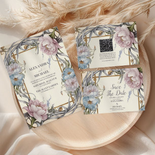 Vintage Jugendstil-Lila Hochzeit All In One Einladung