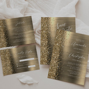Cartons Réponse Mariage Élégant avec Écriture Métallique Dorée Bri