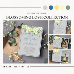 Save The Date Amour florissant Bleu Jaune Floral Été Printemps