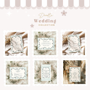 Green Doodle Wavy Frame Wedding Save The Date