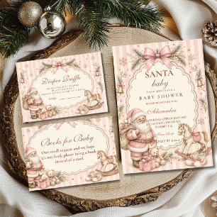 Rosa Weihnachts-Babyparty mit Weihnachtsmann Einladung
