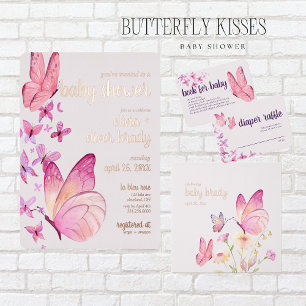 Butterfly Kisses & Baby Wünsche   Rosa Popcorn Geschenkschachtel